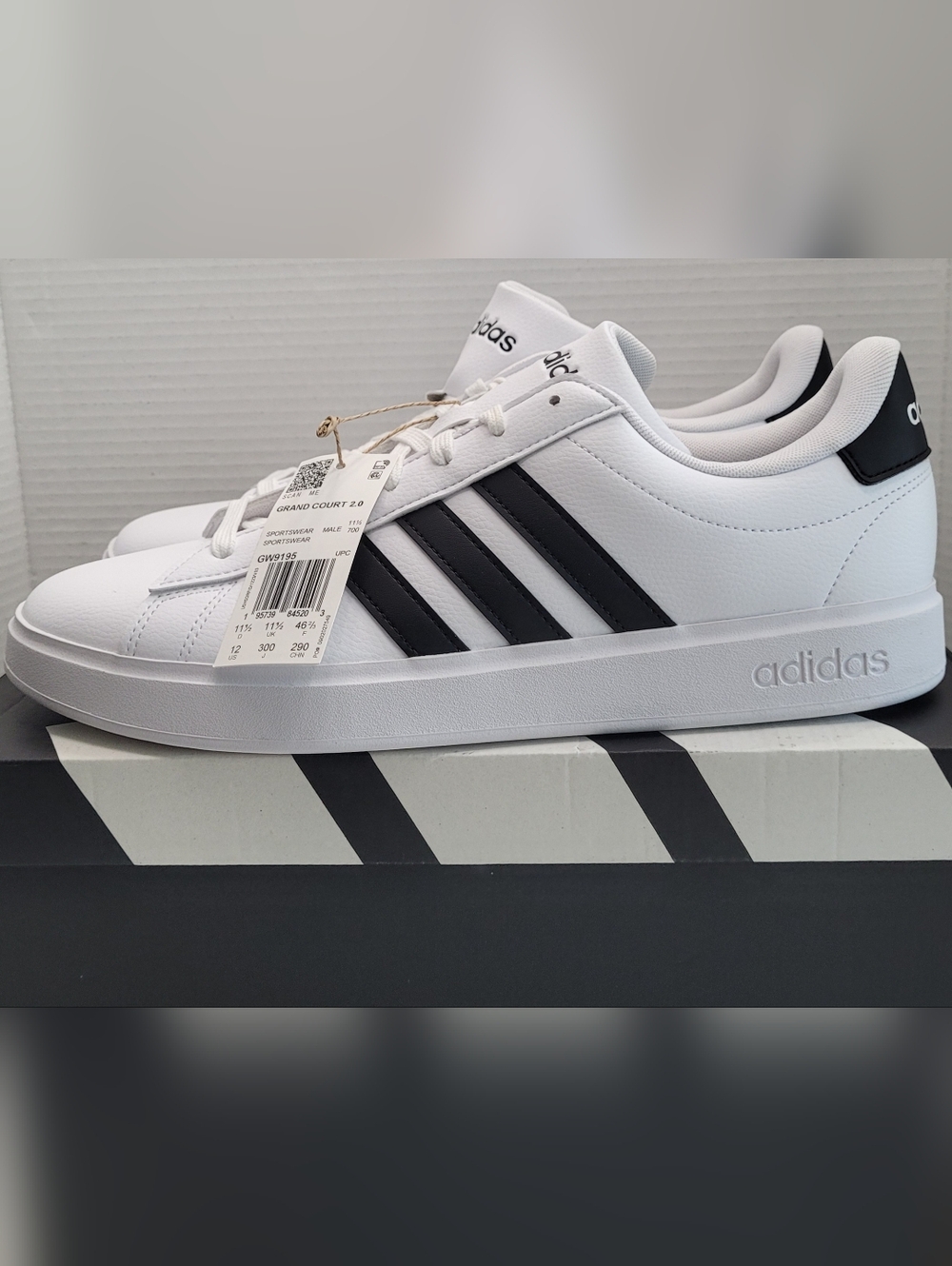adidas Men’s White Grand Vourt Sneakers with Black Three-Stripes Size 12 Mens